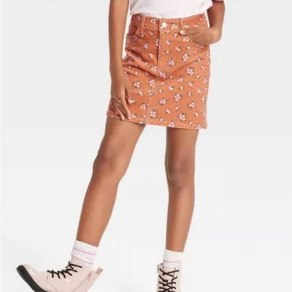 Art Class Girls  Rust Orange Floral Corduroy Skirt - Picture 2 of 7